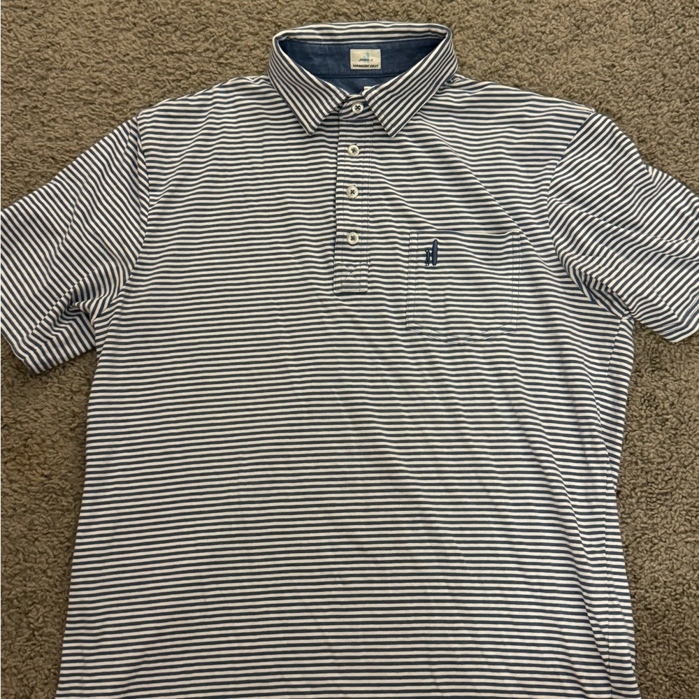 Johnnie-O Blue Stripe Polo | Hangin Out | Size Medium